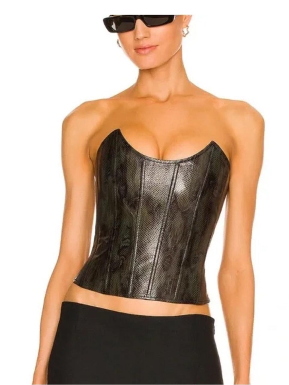 Miaou Black Faux-Leather Corset Cami